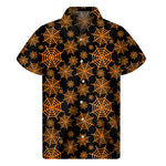Black And Orange Spider Web Print Men's Short Sleeve Shirt