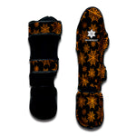 Black And Orange Spider Web Print Muay Thai Shin Guard