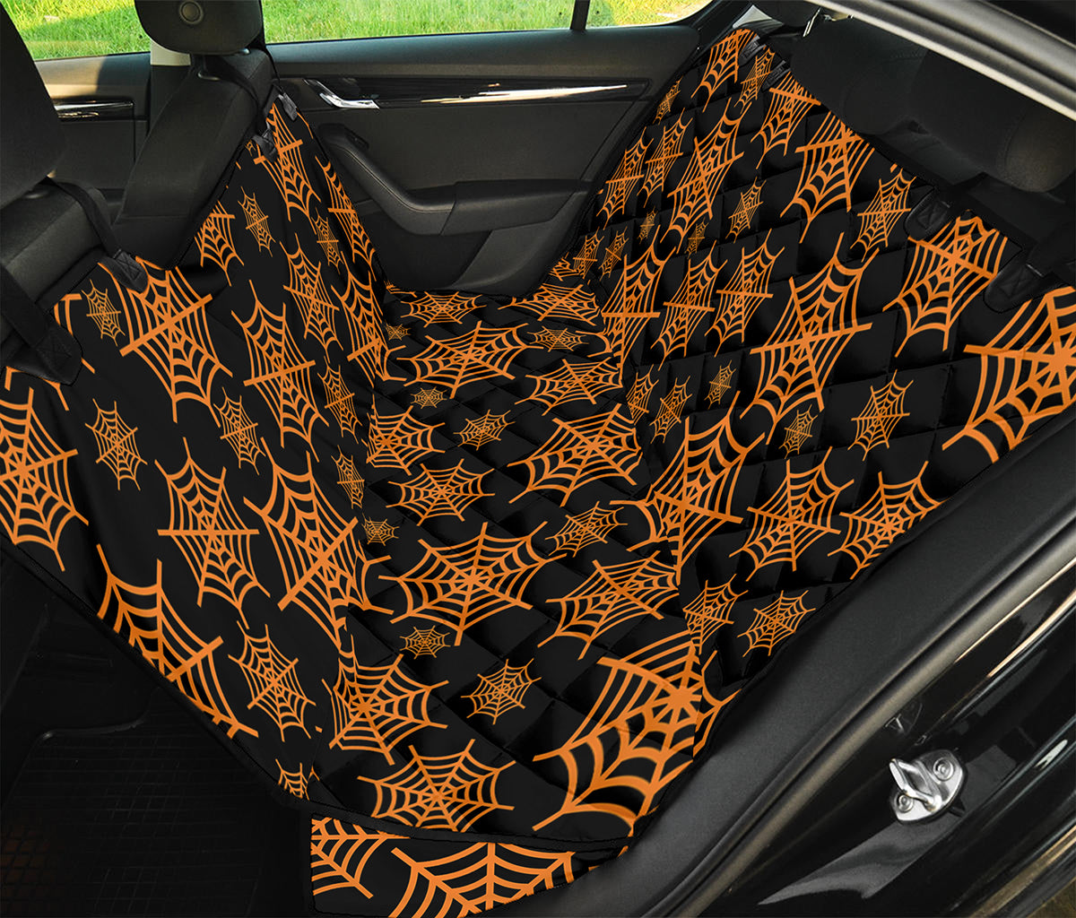 Black And Orange Spider Web Print Pet Car Back Seat Cover