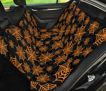 Black And Orange Spider Web Print Pet Car Back Seat Cover