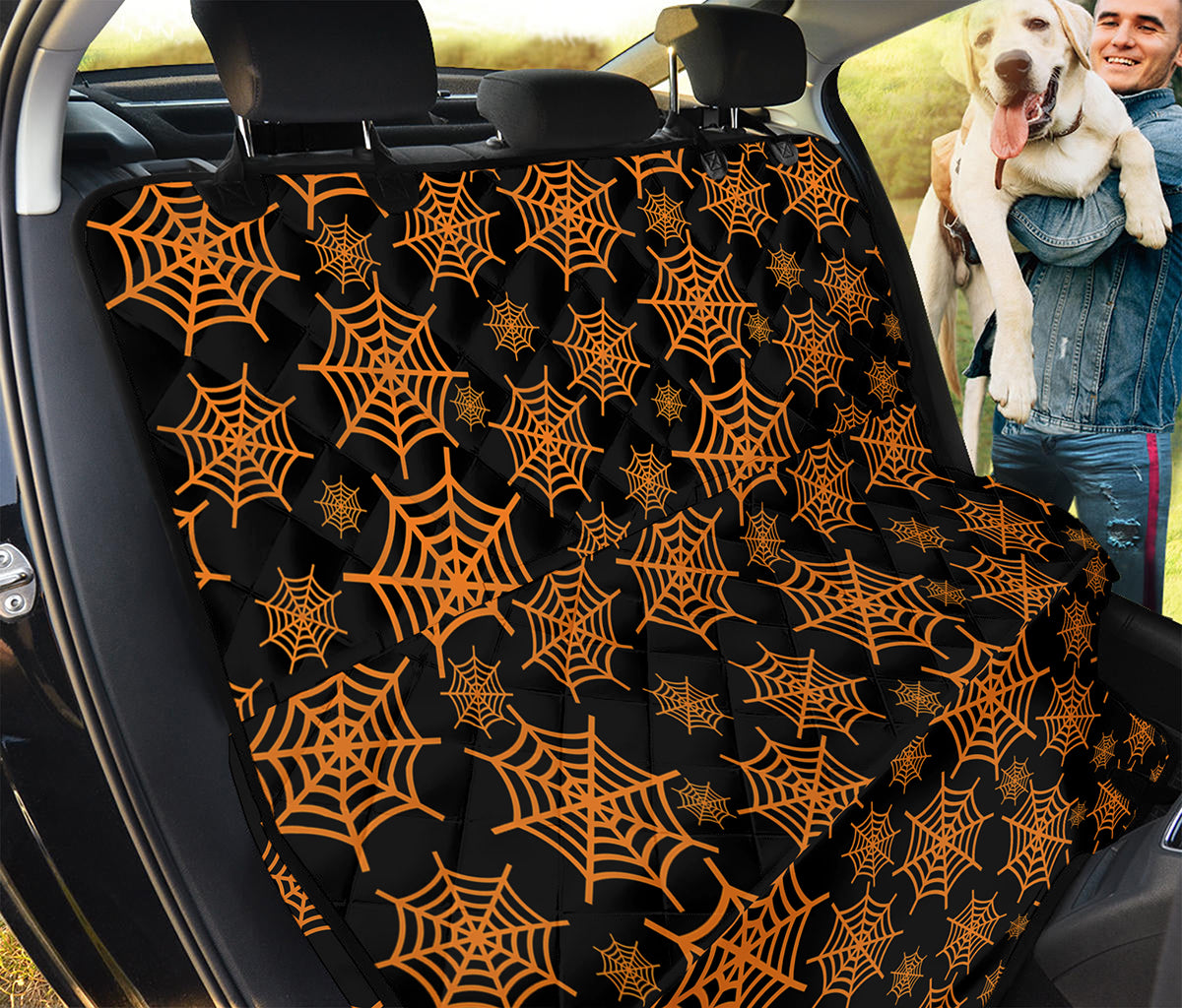 Black And Orange Spider Web Print Pet Car Back Seat Cover