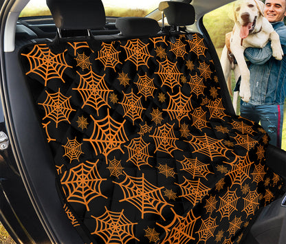 Black And Orange Spider Web Print Pet Car Back Seat Cover