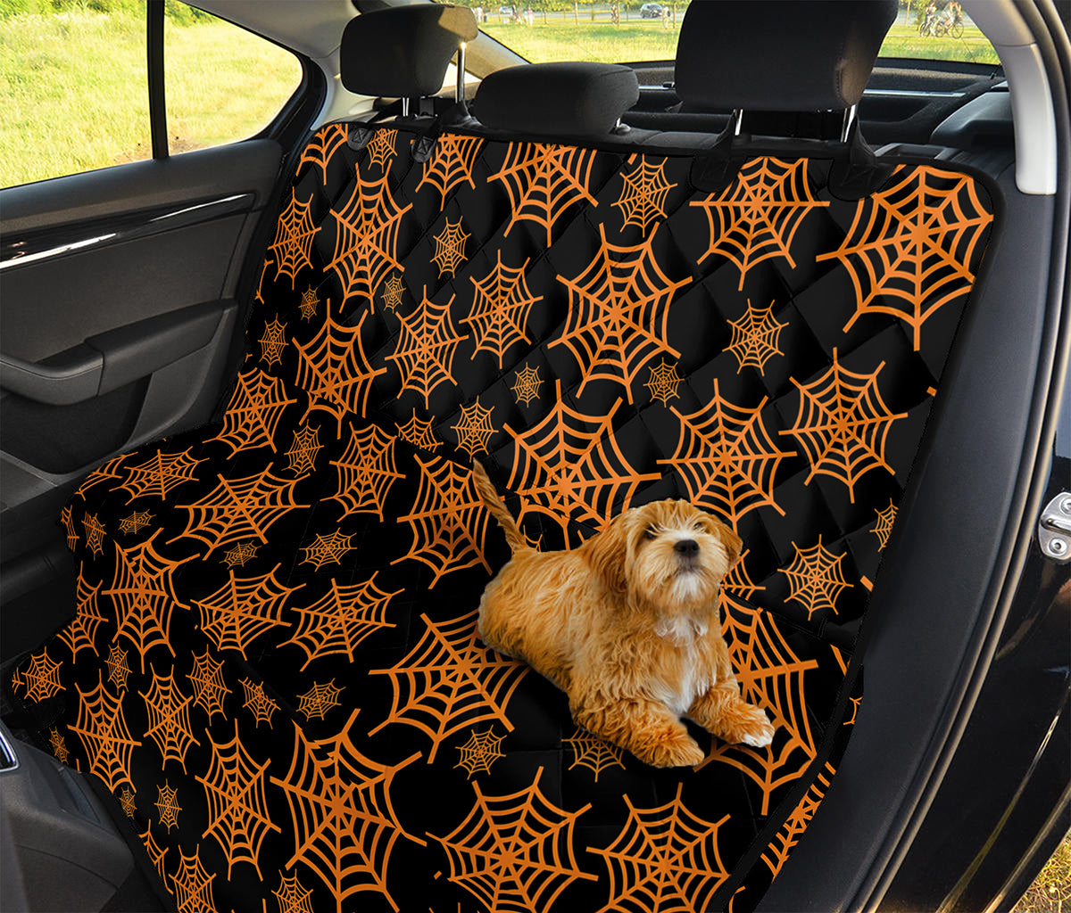 Black And Orange Spider Web Print Pet Car Back Seat Cover