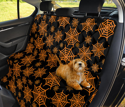 Black And Orange Spider Web Print Pet Car Back Seat Cover
