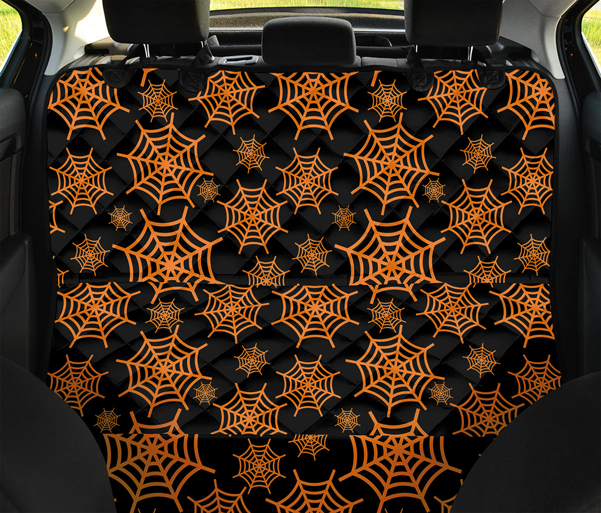 Black And Orange Spider Web Print Pet Car Back Seat Cover