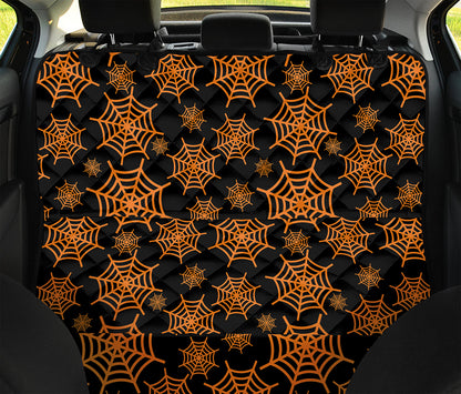 Black And Orange Spider Web Print Pet Car Back Seat Cover