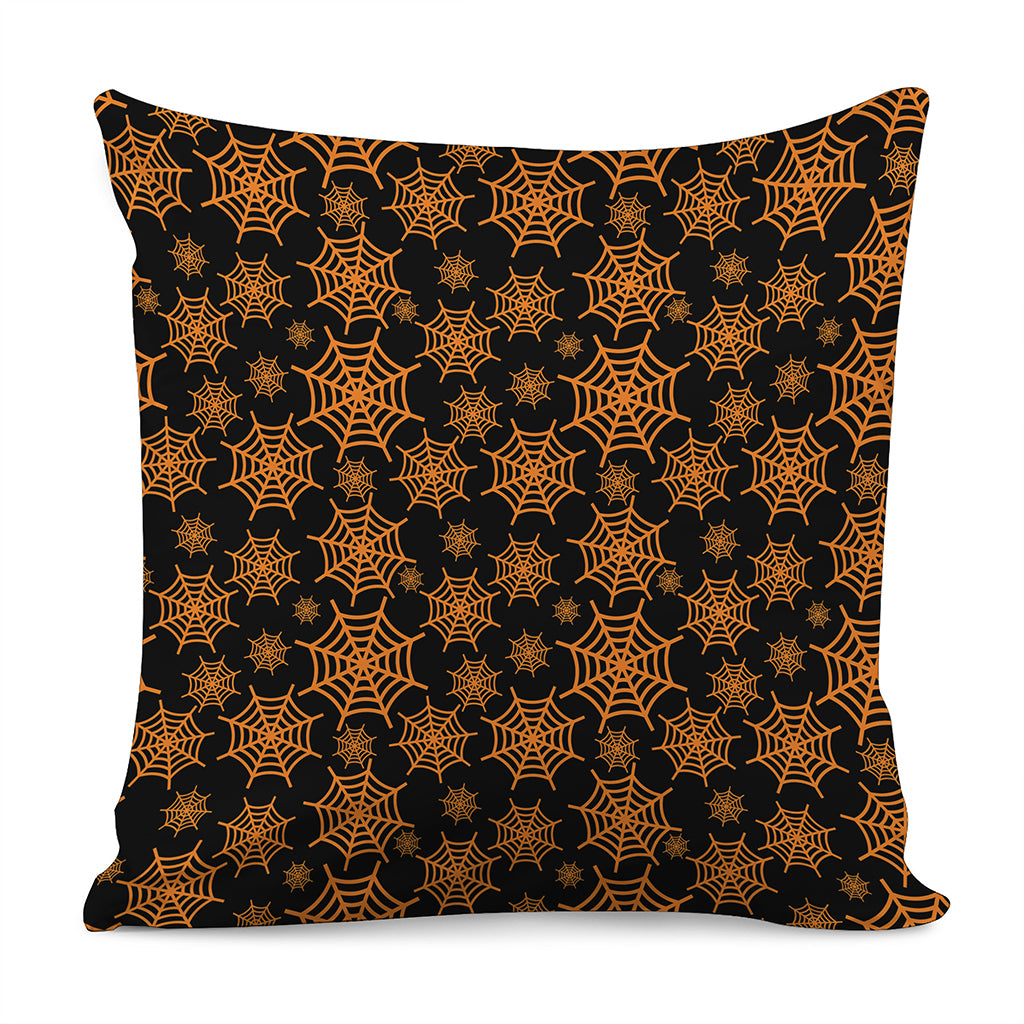 Black And Orange Spider Web Print Pillow Cover