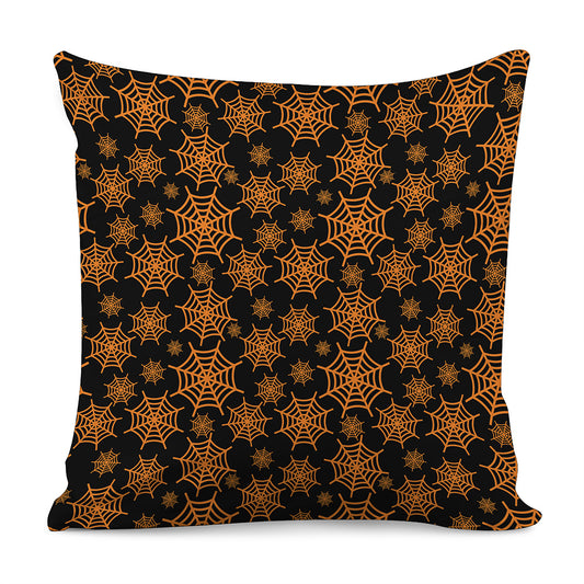 Black And Orange Spider Web Print Pillow Cover