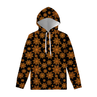 Black And Orange Spider Web Print Pullover Hoodie