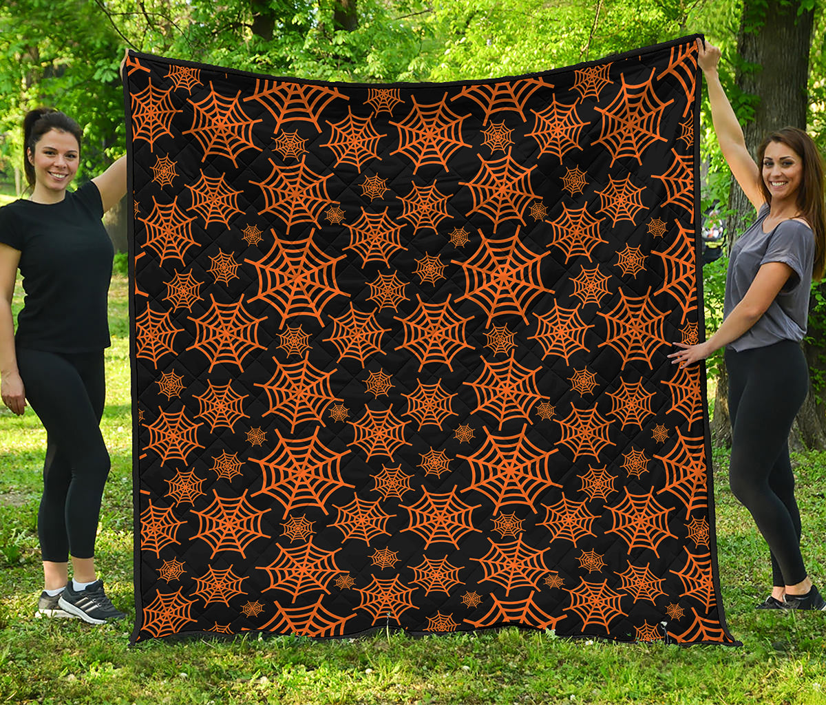 Black And Orange Spider Web Print Quilt