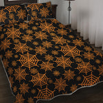 Black And Orange Spider Web Print Quilt Bed Set