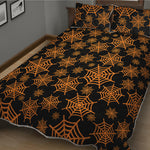 Black And Orange Spider Web Print Quilt Bed Set