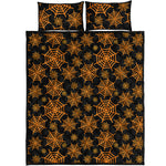 Black And Orange Spider Web Print Quilt Bed Set