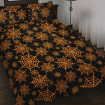 Black And Orange Spider Web Print Quilt Bed Set