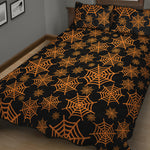 Black And Orange Spider Web Print Quilt Bed Set