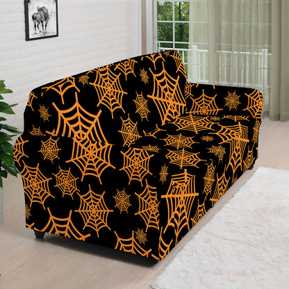 Black And Orange Spider Web Print Sofa Cover