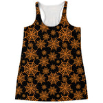 Black And Orange Spider Web Print Women's Racerback Tank Top