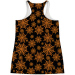 Black And Orange Spider Web Print Women's Racerback Tank Top