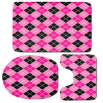 Black And Pink Argyle Pattern Print 3 Piece Bath Mat Set