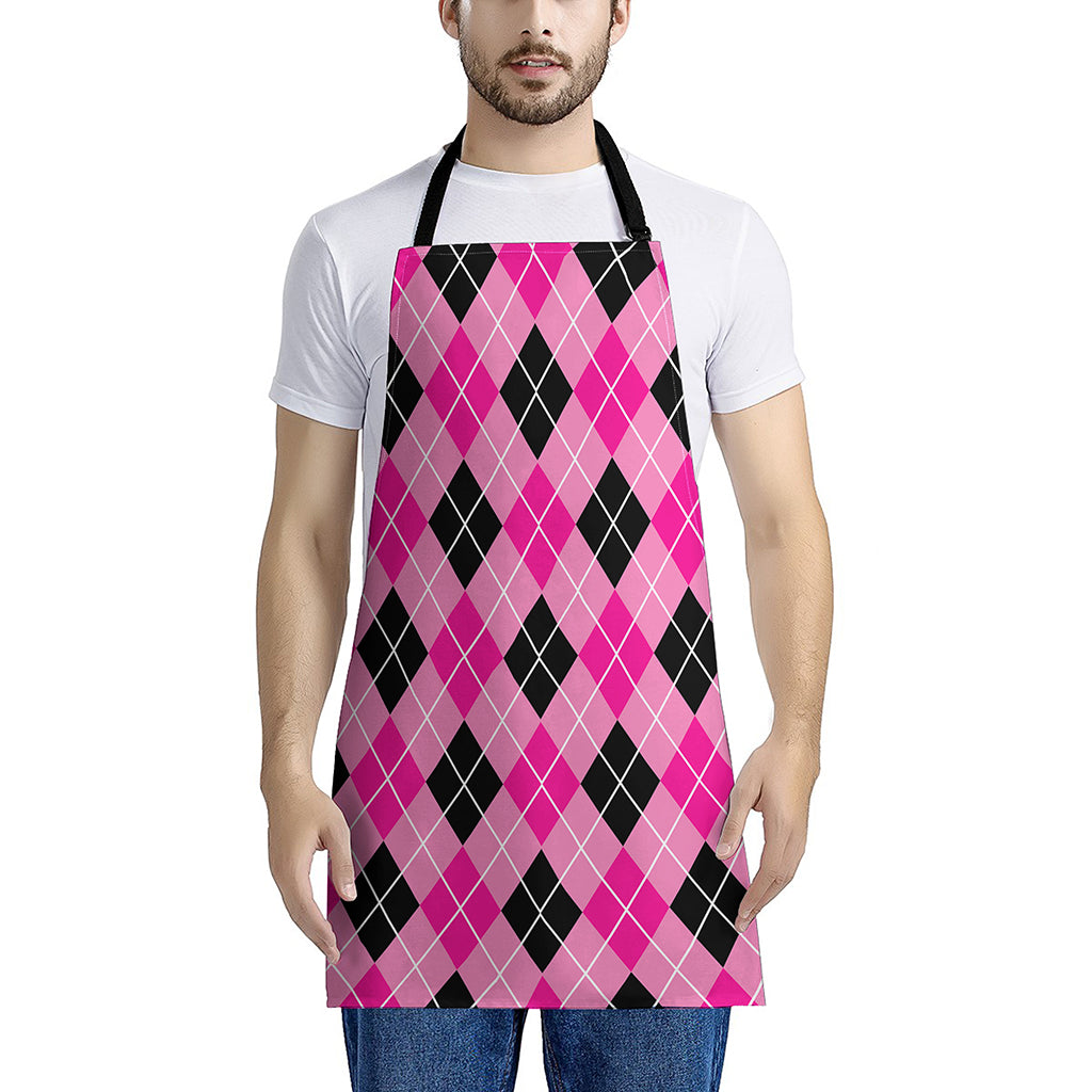 Black And Pink Argyle Pattern Print Apron