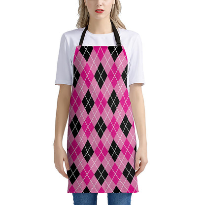 Black And Pink Argyle Pattern Print Apron