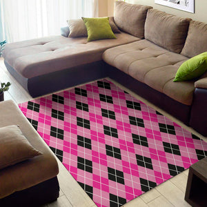 Black And Pink Argyle Pattern Print Area Rug