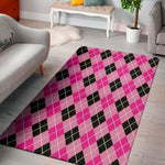 Black And Pink Argyle Pattern Print Area Rug