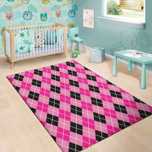 Black And Pink Argyle Pattern Print Area Rug