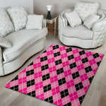 Black And Pink Argyle Pattern Print Area Rug