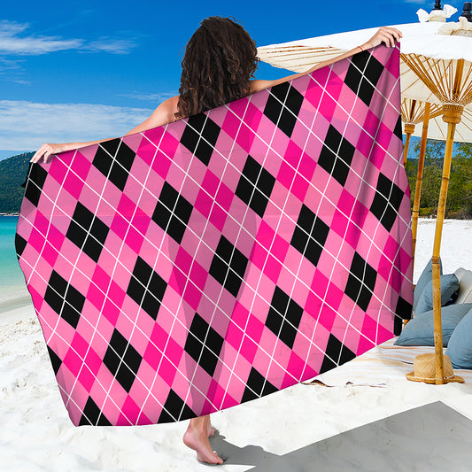 Black And Pink Argyle Pattern Print Beach Sarong Wrap