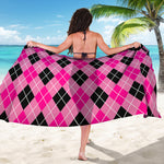 Black And Pink Argyle Pattern Print Beach Sarong Wrap