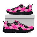 Black And Pink Argyle Pattern Print Black Running Shoes