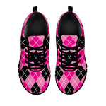 Black And Pink Argyle Pattern Print Black Sneakers