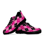 Black And Pink Argyle Pattern Print Black Sneakers