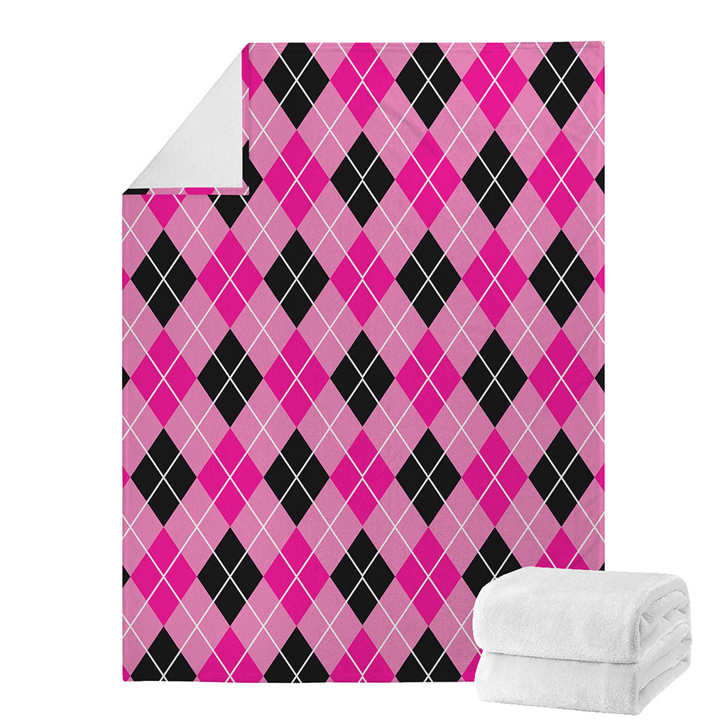 Black And Pink Argyle Pattern Print Blanket