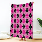 Black And Pink Argyle Pattern Print Blanket