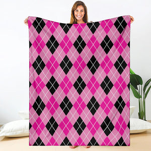 Black And Pink Argyle Pattern Print Blanket