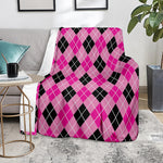 Black And Pink Argyle Pattern Print Blanket