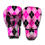 Black And Pink Argyle Pattern Print Boxing Gloves