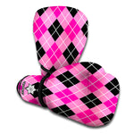 Black And Pink Argyle Pattern Print Boxing Gloves