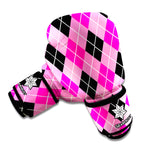 Black And Pink Argyle Pattern Print Boxing Gloves