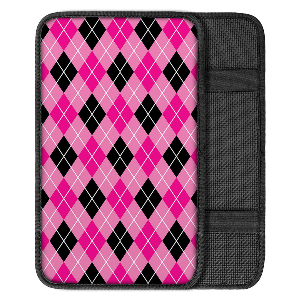 Black And Pink Argyle Pattern Print Car Center Console Cover