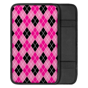 Black And Pink Argyle Pattern Print Car Center Console Cover