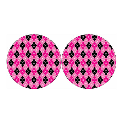 Black And Pink Argyle Pattern Print Car Coasters