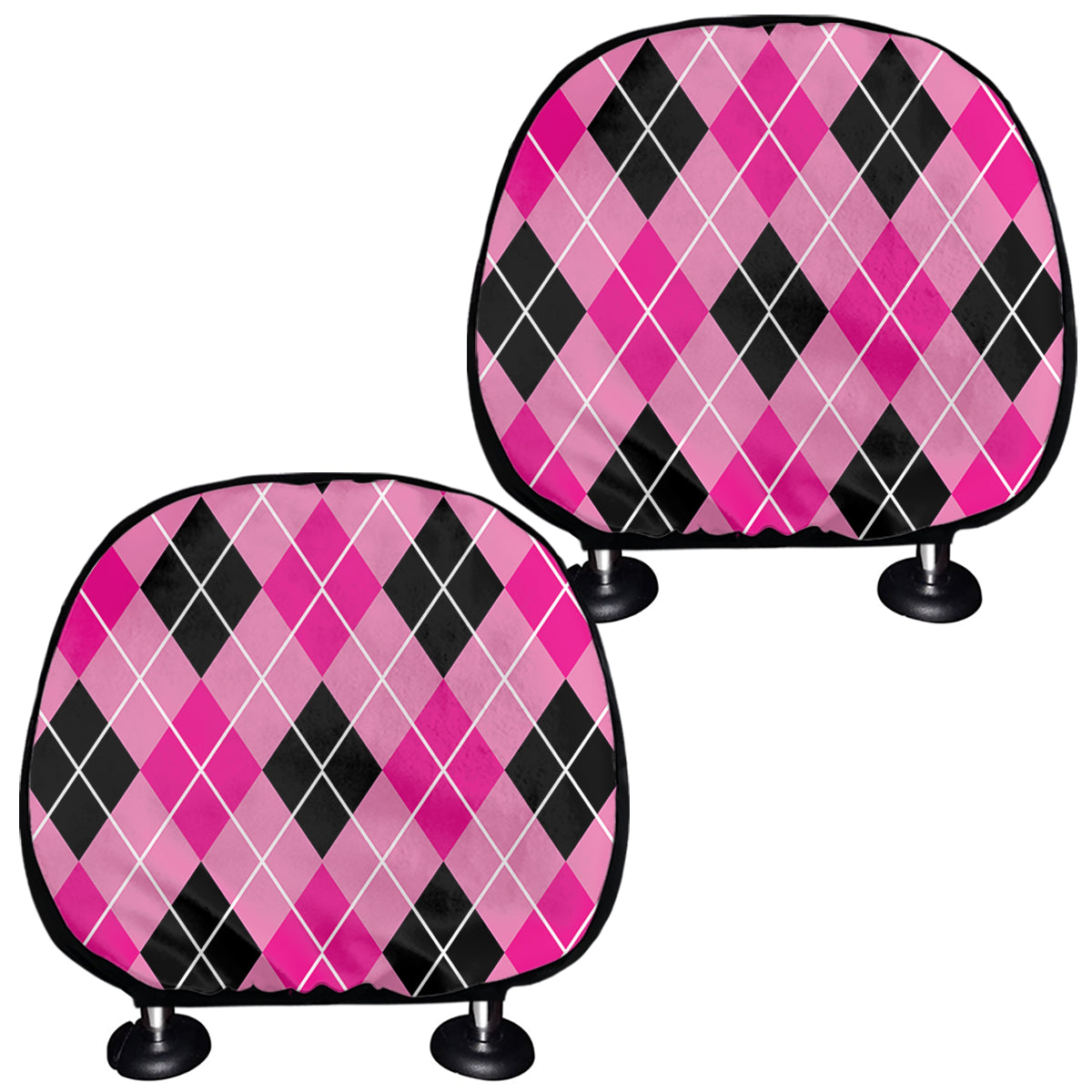 Black And Pink Argyle Pattern Print Car Headrest Covers