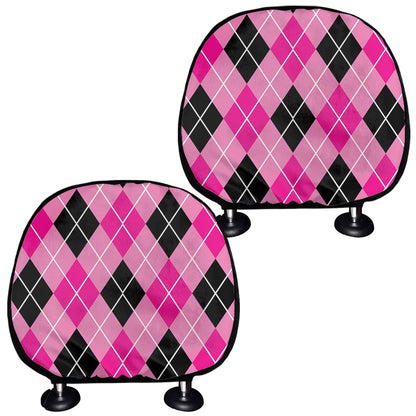 Black And Pink Argyle Pattern Print Car Headrest Covers