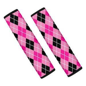 Black And Pink Argyle Pattern Print Car Seat Belt Covers