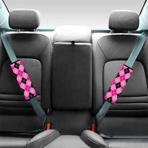 Black And Pink Argyle Pattern Print Car Seat Belt Covers