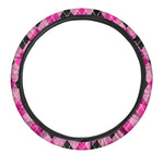 Black And Pink Argyle Pattern Print Car Steering Wheel Cover