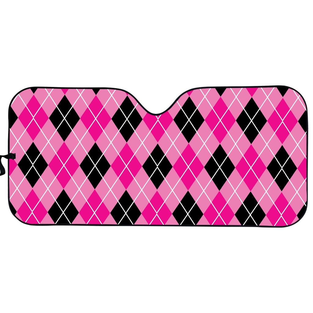 Black And Pink Argyle Pattern Print Car Sun Shade